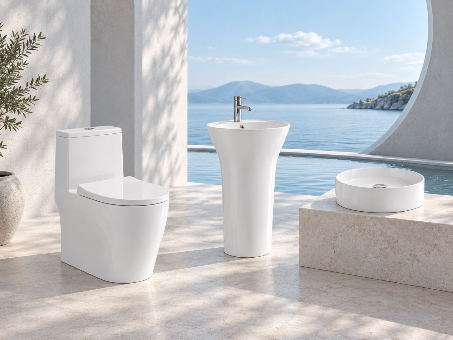 Hwani ceramic sanitary ware in a bright coastal bathroom