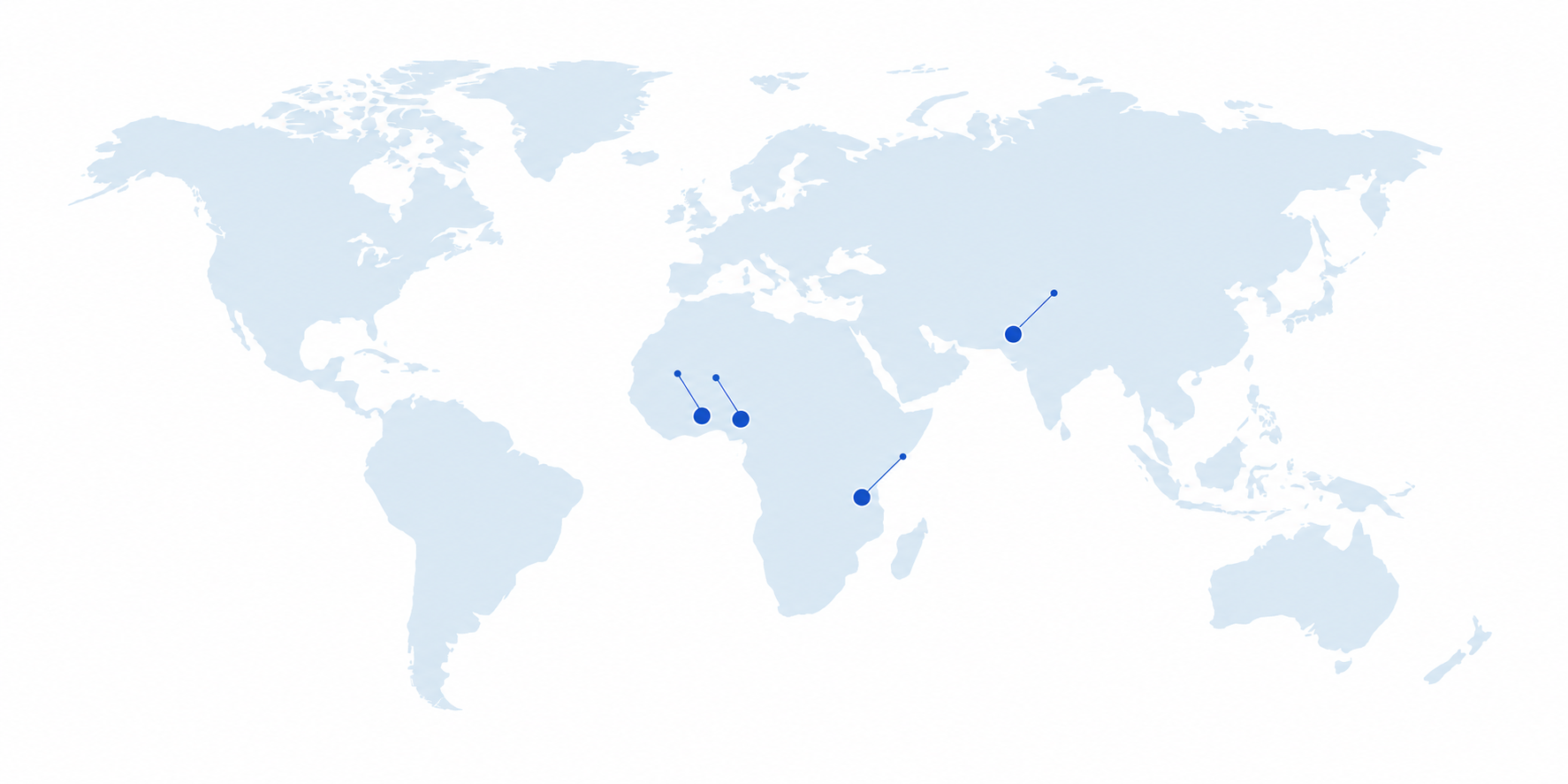 Map showing Hwani manufacturing and market presence across Africa and Asia