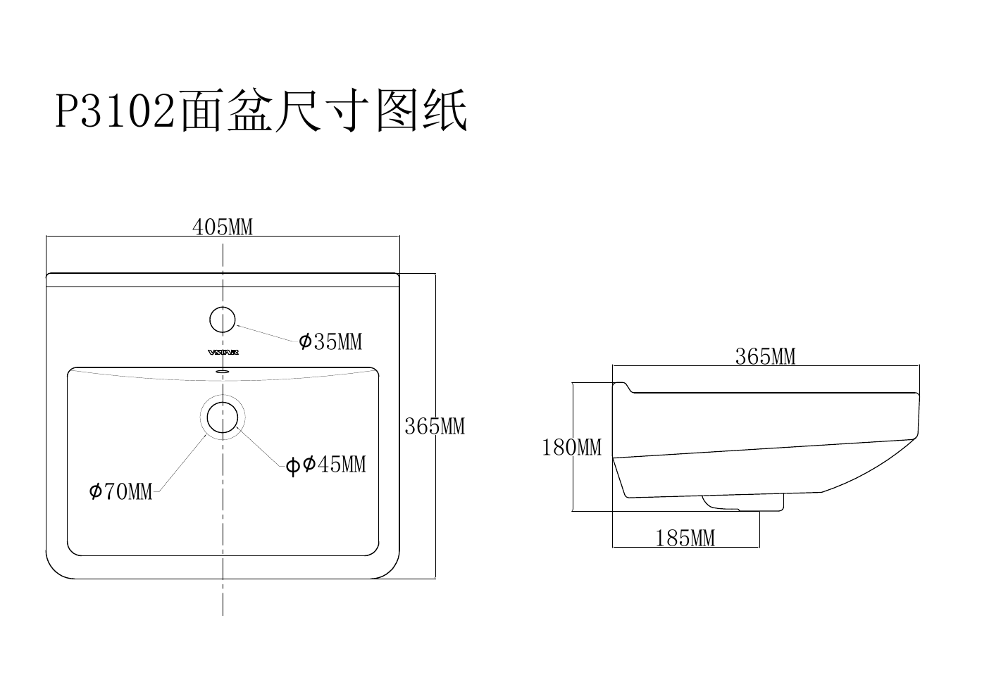 P3102 basin dimension drawing technical drawing preview