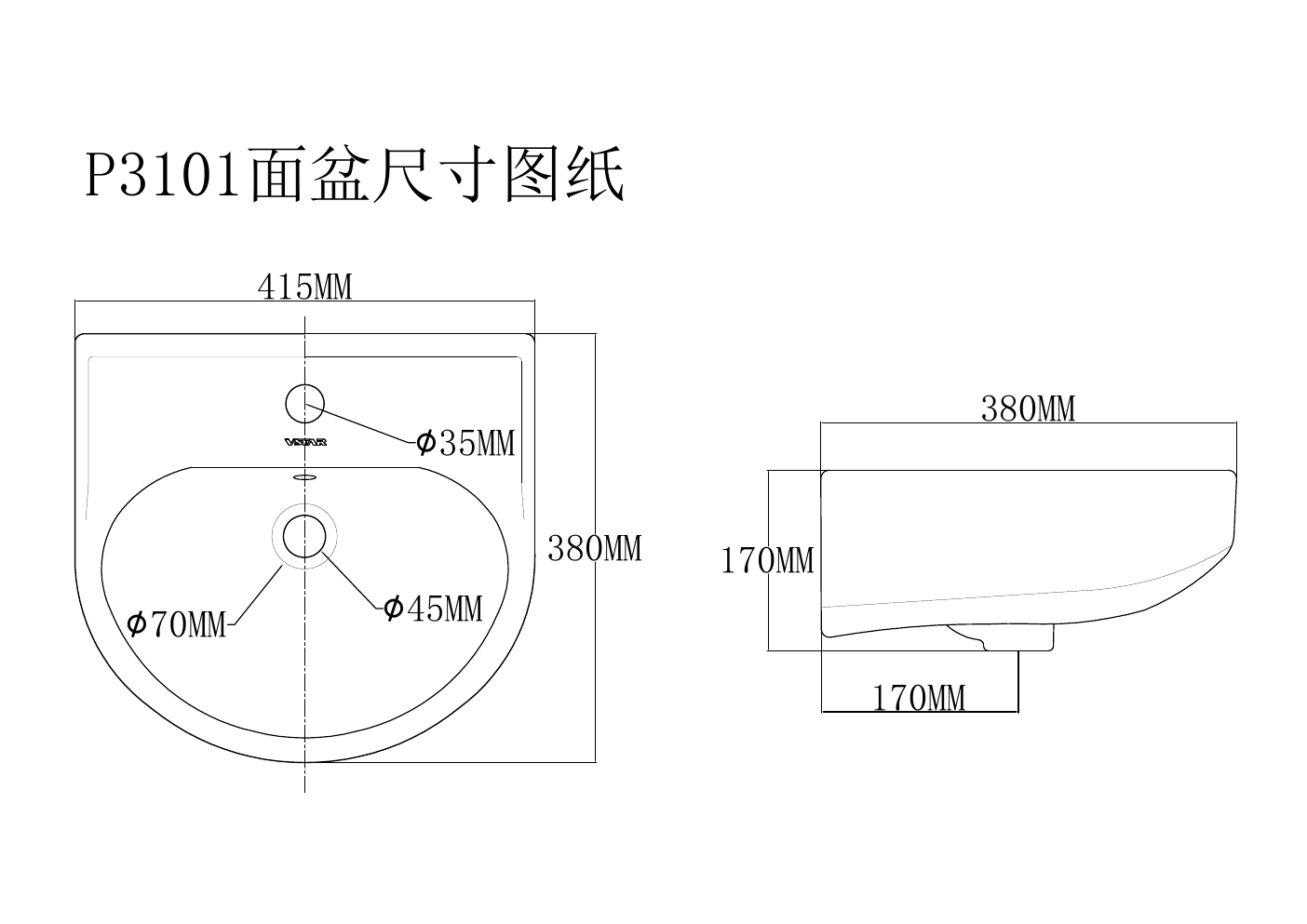 P3101 basin dimension drawing technical drawing preview